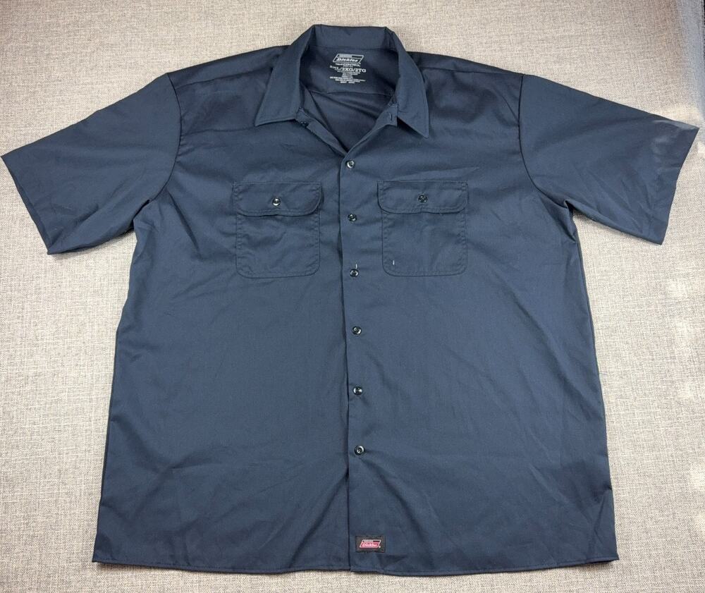 Dickies Temp Control Work Shirt Men 2XL Navy Short Sleeve Button Up 2X